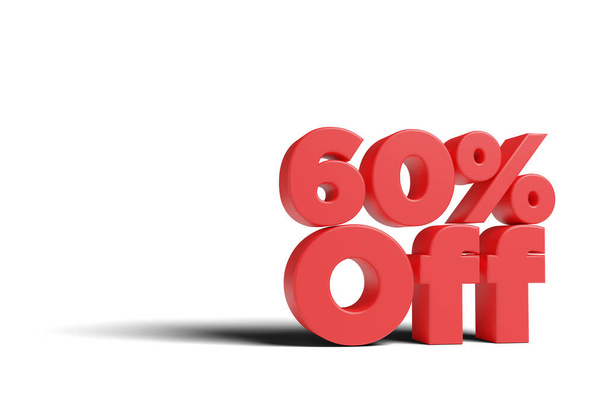Text 60 percent off in 3 dimensions on a white background. 3d illustration. - Photo, Image