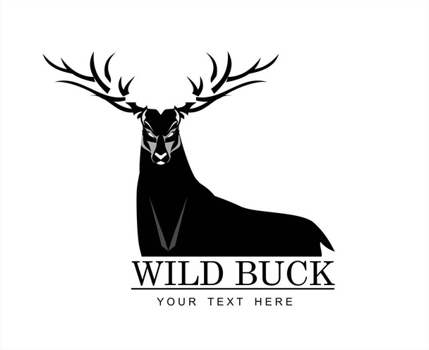 Buck nero selvaggio, cervo nero con il corno audace. - Vettoriali, immagini