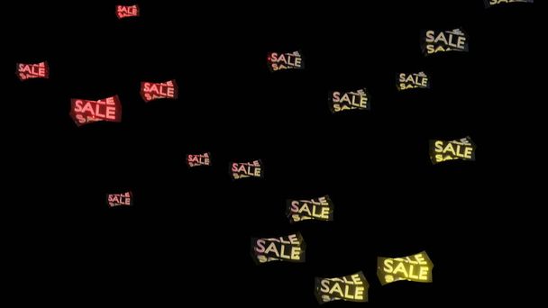 Иллюстрационный графический текст продажи красного и желтого цветов на отражающей поверхности, выделенный на черном фоне. - Фото, изображение