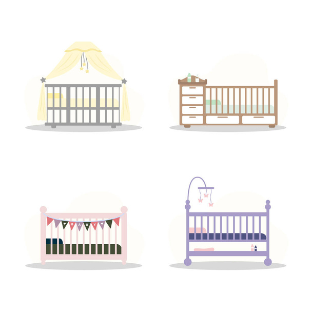 Набор иконок для кроваток. Простой элемент из коллекции детских вещей. Creative baby cradle for ui, ux, apps, software and infographics. Векторная иллюстрация в плоском стиле. - Вектор,изображение