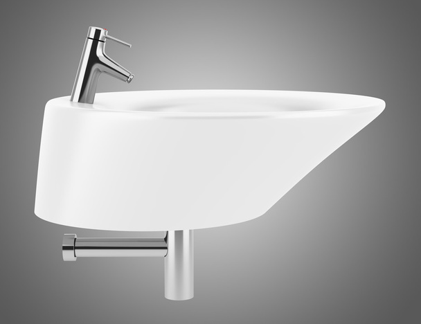 керамічна раковина для ванної ізольована на сірому фоні
 - Фото, зображення