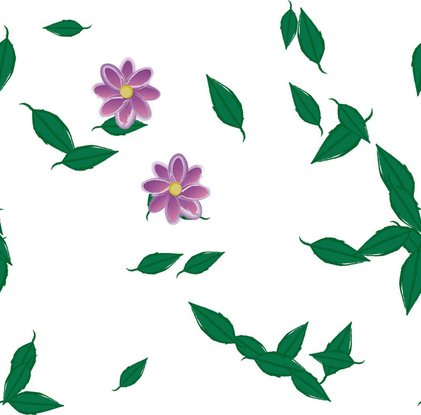 vector illustration of summer flowers petals with leaves, botanical background - Vektör, Görsel