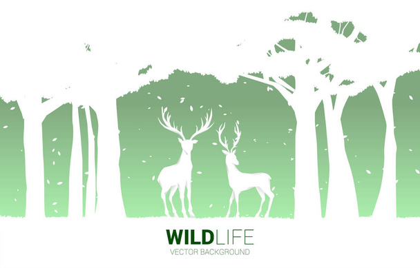 Silhouette of Big deer in forest. background for natural take care and save the environment. - Vector, Image