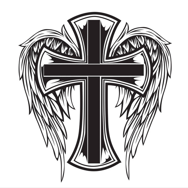cruz cristã asa vetor desenho Blak ilustração - Vetor, Imagem