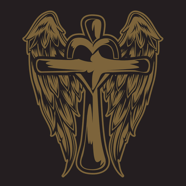 cristiano cruz ala vector dibujo Blak ilustración - Vector, Imagen