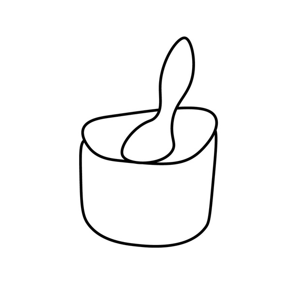 Mortier vectoriel avec une ligne noire.Illustration alimentaire et culinaire simple en style doodle sur fond blanc isolé dessin à la main.Conception pour les réseaux sociaux, web, publicité, bannières, menus, recettes. - Vecteur, image