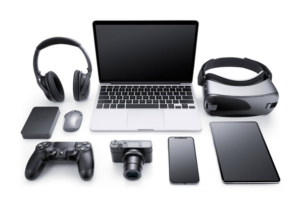Gadgets y accesorios aislados sobre fondo blanco - Foto, imagen