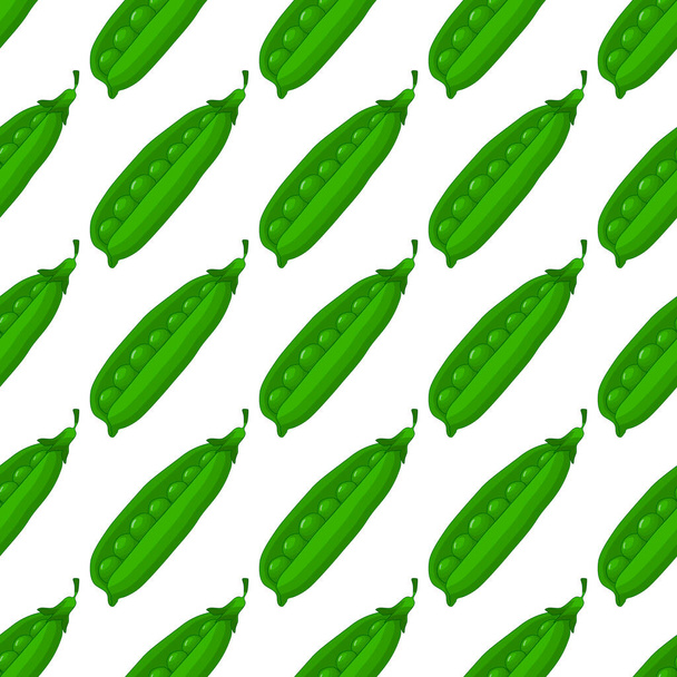 Ilustración sobre el tema de los guisantes verdes patrón brillante, vaina vegetal para el sello. Patrón vegetal que consiste en guisantes verdes hermosos, muchos vaina de luz. Patrón vegetal colorido simple de vaina de guisantes verdes. - Vector, imagen