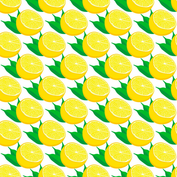 Illustration zum Thema große farbige nahtlose gelbe Zitrone, helles Fruchtmuster für Siegel. Fruchtmuster, bestehend aus schönen nahtlosen Zitrone wiederholen. Einfache bunte Musterfrucht aus nahtloser Zitrone. - Vektor, Bild