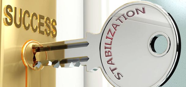 Стабілізація та успіх - зображено як слово Стабілізація на ключі, щоб символізувати, що Стабілізація допомагає досягти успіху та процвітання в житті та бізнесі, 3d ілюстрація
 - Фото, зображення