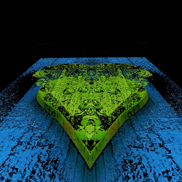 вариации ярко-зеленое сердце со слезоточивыми капельками на синем фоне узоры и конструкции - Фото, изображение