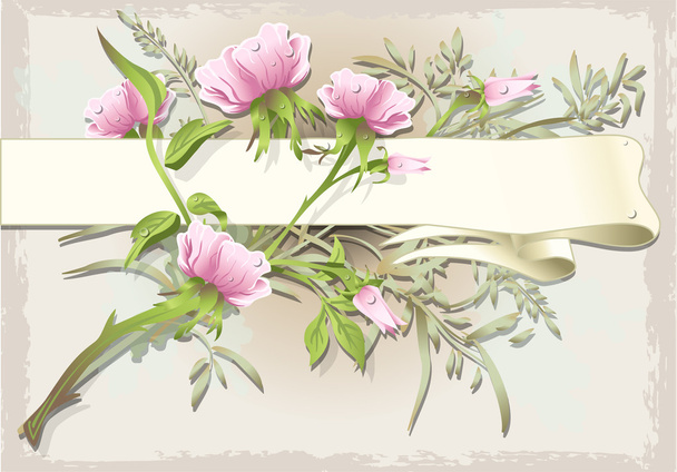 Vintage Flower Ornament with Banner - Vector, Image