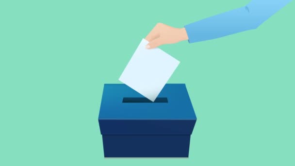 Cuadro de votación de las elecciones con poner a mano o insertar papel de votación en blanco en la ilustración del concepto de plantilla de animación de urnas. - Metraje, vídeo