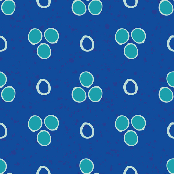 Vector childlike drawing of circles seamless pattern background. Abtract cobalt blue backdrop with painterly groups of round and ring shapes. Geometric scribbled effect all over print for fabric - Vector, Image