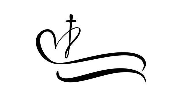 Template Vektor Logo für Kirchen und christliche Organisationen Kreuz auf dem Herzen. Religiöse Kalligraphie Zeichen Emblem Kreuz und Herz. Minimalistische Illustration - Vektor, Bild