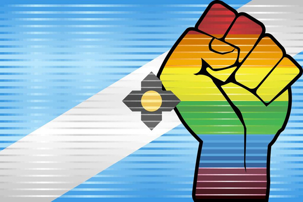 Puño de protesta LGBT brillante en una bandera de Madison - Ilustración, grunge abstracto Bandera de Madison y bandera LGBT - Vector, imagen
