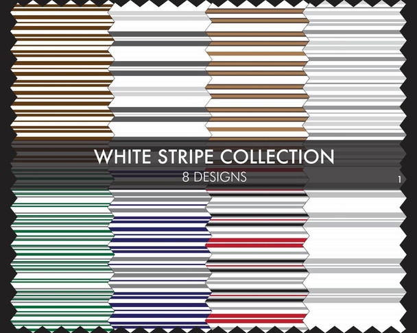 Λευκή ριγέ χωρίς ραφή συλλογή μοτίβων περιλαμβάνει 8 σχέδια για υφάσματα μόδας, γραφικά - Διάνυσμα, εικόνα