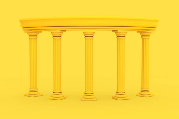 Żółty Starożytny Grecki Łuk Kolumnowy w stylu Duotone na żółtym tle. 3d Renderowanie - Zdjęcie, obraz