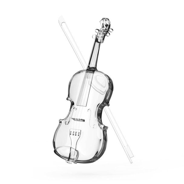 Klasické skleněné housle s lukem na bílém pozadí. 3D vykreslování - Fotografie, Obrázek