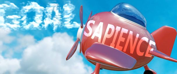 Sapience segít elérni egy célt - képezett szó Sapience a felhők, szimbolizálni, hogy Sapience segíthet elérni a célt az életben és az üzleti életben, 3d illusztráció - Fotó, kép