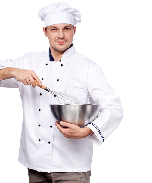 Chef with whisk, mixing bowl - Foto, Bild