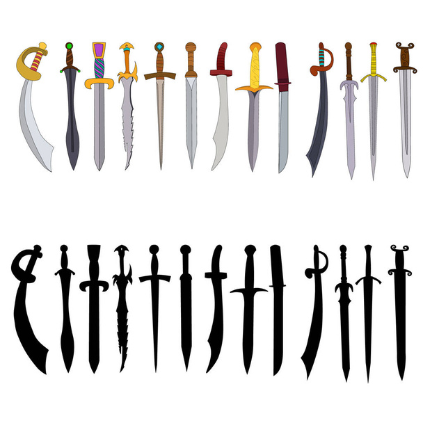 zwaard, sabel, koud staal, set - Vector, afbeelding