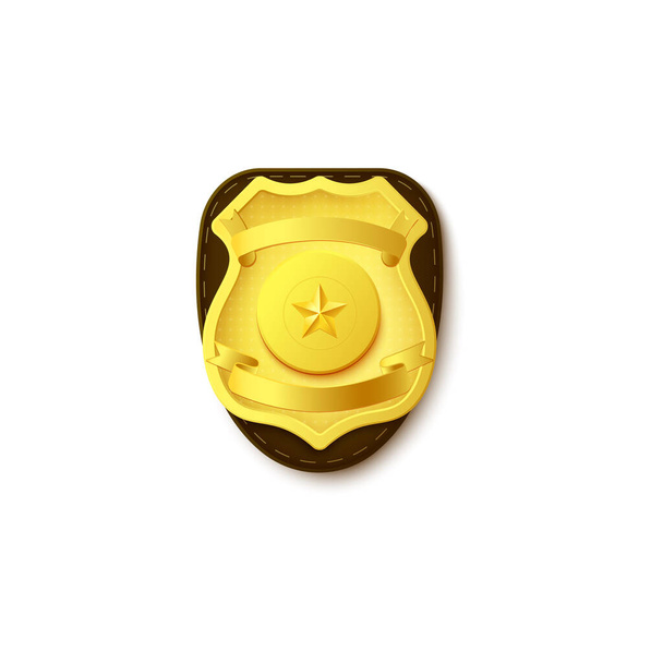 Realistic vector illustration of a gold police badge with a star. - Vektör, Görsel