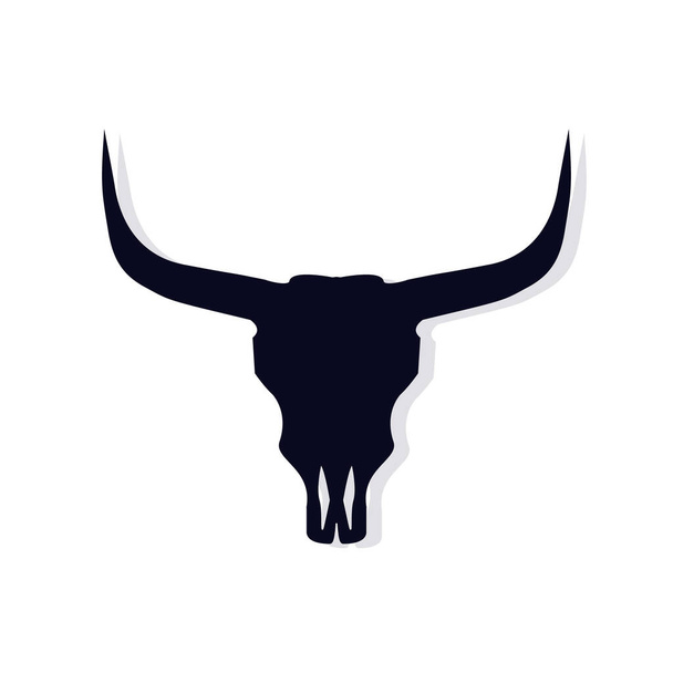 Bull skull black icon. Buffalo head with shadow vector illustration isolated on white. Animal skull with horns. Texas animal head symbol. Dangerous sign. - Vector, Image