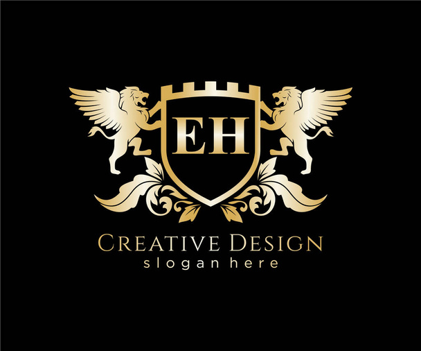 EH kezdőbetű az Lion Royal logó sablonjával - Vektor, kép