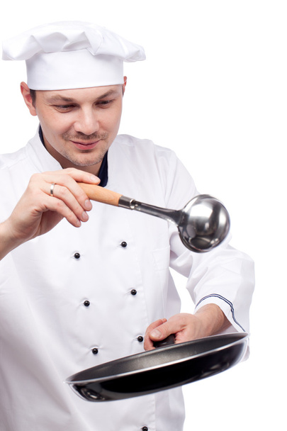 Chef with pan and ladle - Фото, зображення