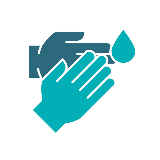 Ludzkie dłonie z ikoną kropli dezynfekcyjnej. Zasilanie czyszczące, symbol dezynfekcji rąk - Wektor, obraz