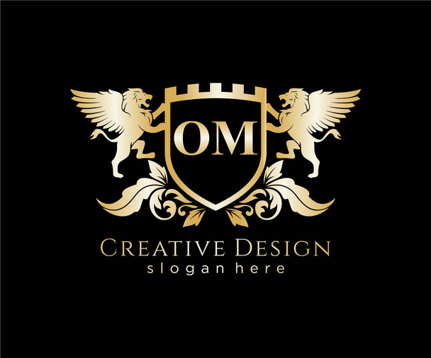 Lettre OM initiale avec modèle de logo royal Lion - Vecteur, image