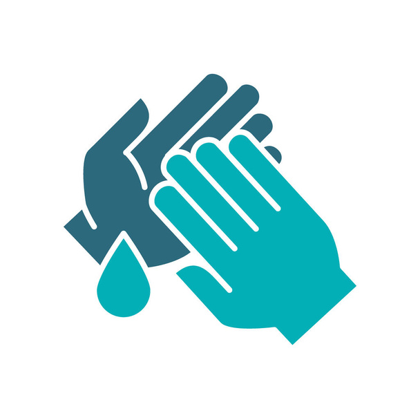 Pulizia mani con disinfettante goccia icona colorata. Disinfezione della mano, simbolo di igiene - Vettoriali, immagini