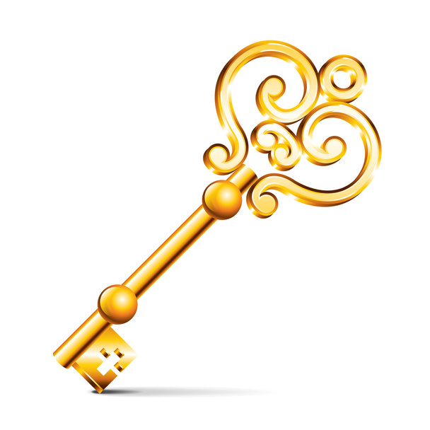 Golden key isolated on white vector - Vector, Image