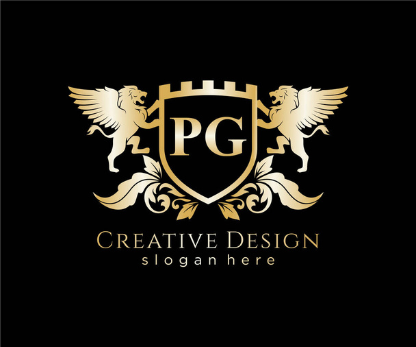 PG Letter Initiële met Lion Royal Logo Template - Vector, afbeelding