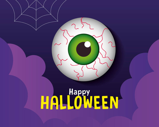 happy halloween banner, with scary eyeball in paper cut style - Vektor, Bild