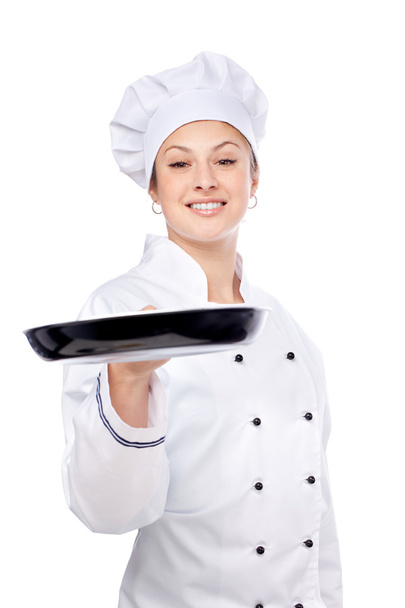 Chef holding pan - Foto, afbeelding