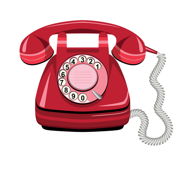 Telephone red, vector old rotary phone - Vector, Image