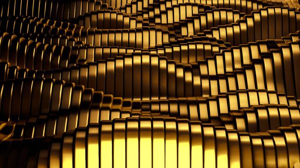 Gold metal background with waves and lines. 3d rendering, 3d illustration. - Photo, image