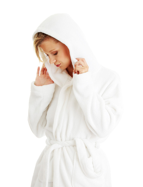 Teen woman in bathrobe - Foto, Bild