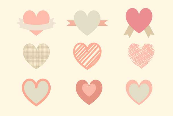 Collection of hearts with ribbons, texture - Vecteur, image