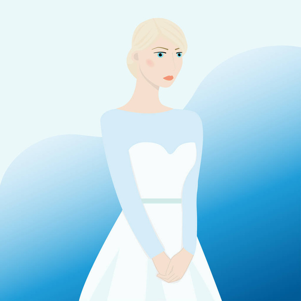 joven novia en vestido blanco - Vector, imagen