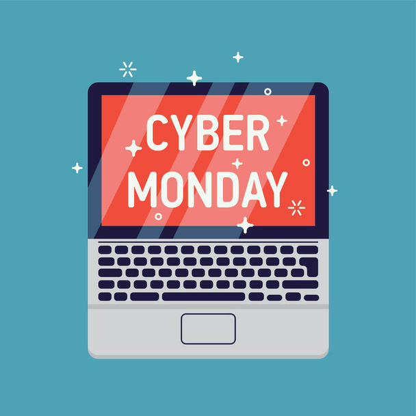 Cyber Monday vector concept background with laptop display and sample title - Вектор, зображення