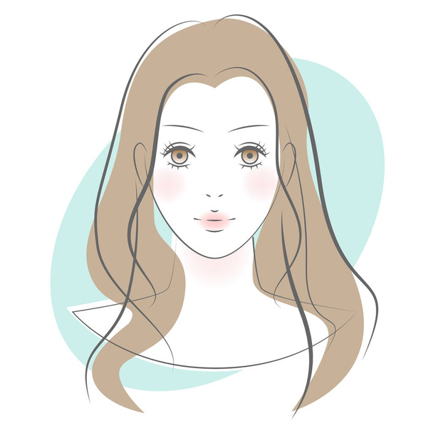 髪の長い女の正面図 - ベクター画像