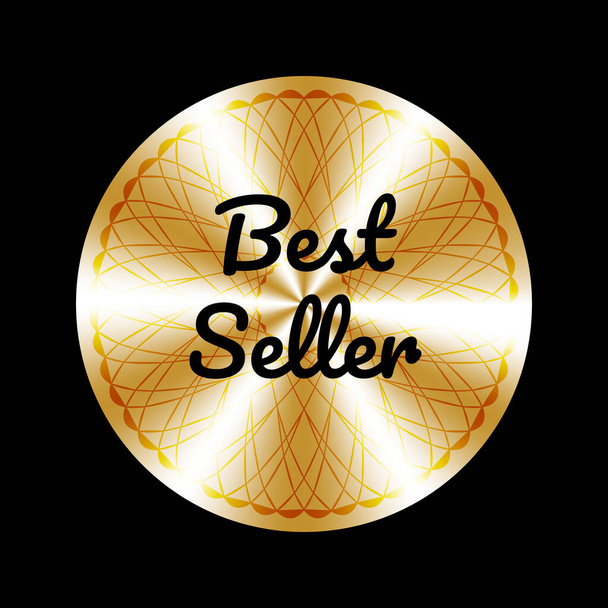 Legjobb eladó kerek medál, díj, aláírás, ikon, logó, címke, bélyeg, pecsét. Golden Best seller vektor jele címke design - Vektor, kép