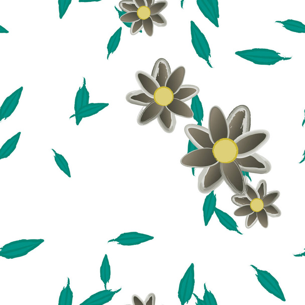 fiori con foglie sfondo senza soluzione di continuità, illustrazione vettoriale - Vettoriali, immagini