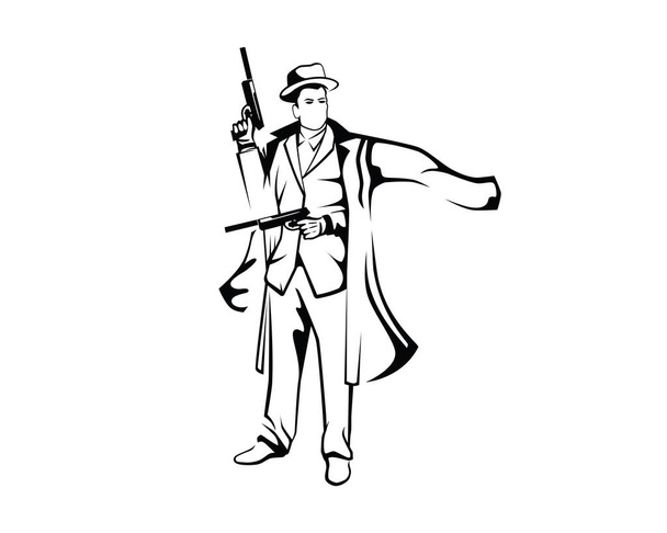 a Mafia Man's Holding Guns Illustration with Silhouette Style Vector - Vector, Image