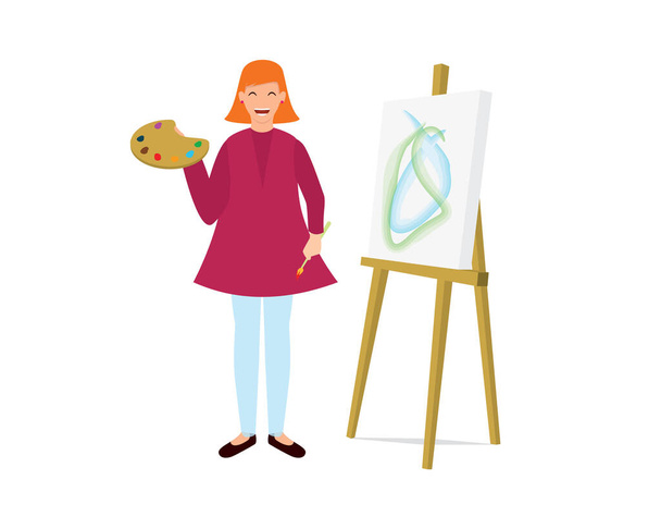 Boyama Hareketli Kadın Ressam Çizim Vektörü - Vektör, Görsel