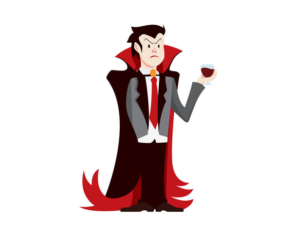 Detailed Dracula Holding a Glass of Blood Illustration Vector - Wektor, obraz