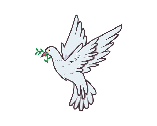 Latający gołąb niosący zieloną gałązkę oliwki jako wektor symbolizacji pokoju - Wektor, obraz